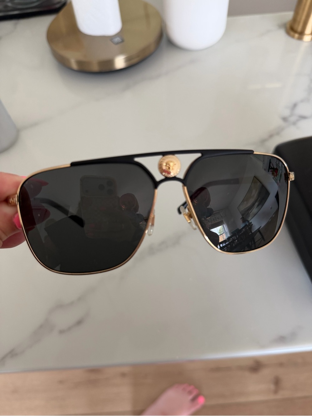 Versace Black and Gold Medusa Pilot Sunglasses - Picture 3 of 5